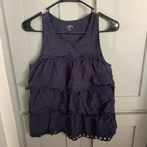 loft navy blue ruffle tank top
